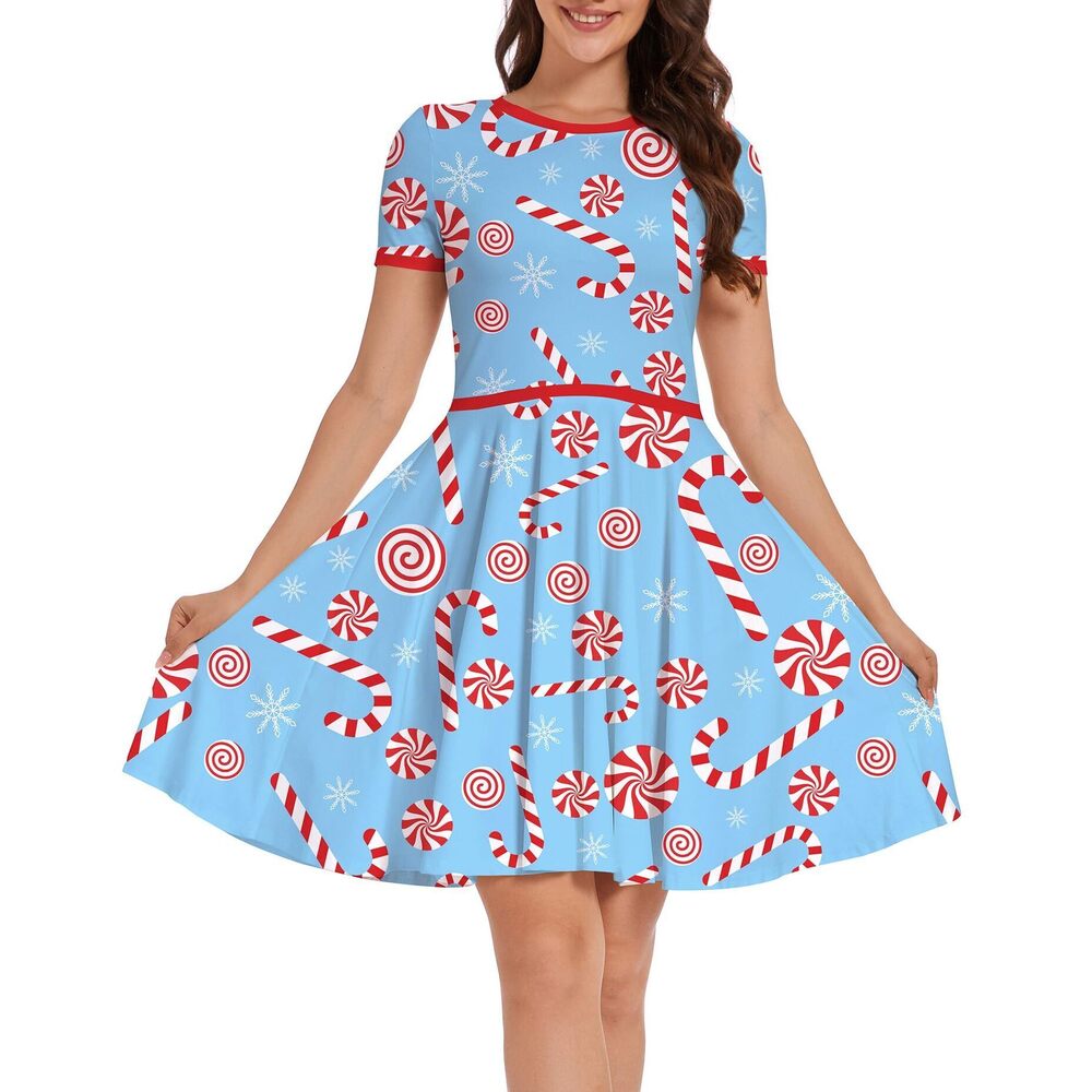 9520 Holiday Dresses Ugly Christmas Dress Cute Candy Cane Costumes Tops